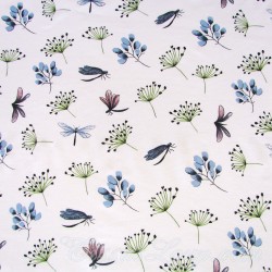 Fabric cotton Dragonflies and Flowers | Wolf Fabrics
