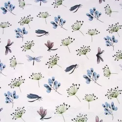 Fabric cotton Dragonflies and Flowers | Wolf Fabrics