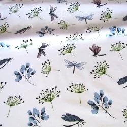 Fabric cotton Dragonflies and Flowers | Wolf Fabrics