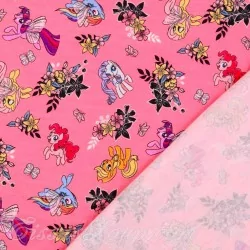 Fabric Jersey Cotton My Little Pony and Flowers | Wolf Fabrics