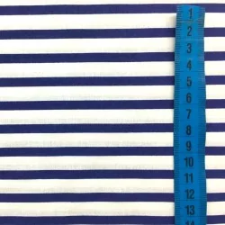 Fabric Cotton Navy Blue and White Stripes | Wolf Fabrics