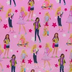 Fabric Cotton Barbie Power Girl Pink Background | Wolf Rabrics