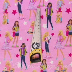 Fabric Cotton Barbie Power Girl Pink Background | Wolf Rabrics