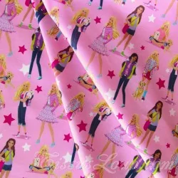 Fabric Cotton Barbie Power Girl Pink Background | Wolf Rabrics