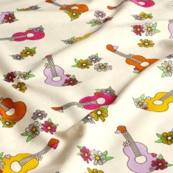 Fabric Jersey Cotton Colorful Guitars and Flowers | Wolf Fabrics