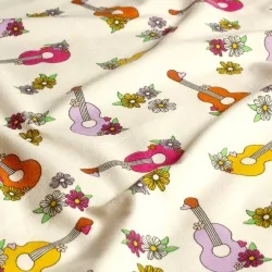 Fabric Jersey Cotton Colorful Guitars and Flowers | Wolf Fabrics