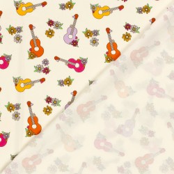 Fabric Jersey Cotton Colorful Guitars and Flowers | Wolf Fabrics