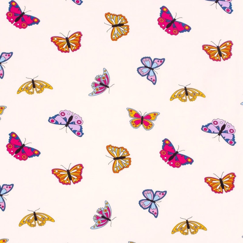 Fabric Jersey Cotton Colorful Butterflies | Wolf Fabrics