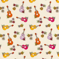 Fabric Jersey Cotton Colorful Guitars and Flowers | Wolf Fabrics