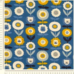 Fabric French Terry Lions and Flowers | Wolf Fabrics