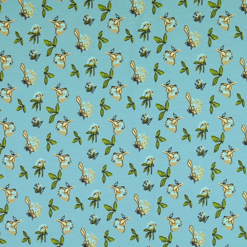 Fabric Jersey Field Flowers Green Background | Wolf Fabric