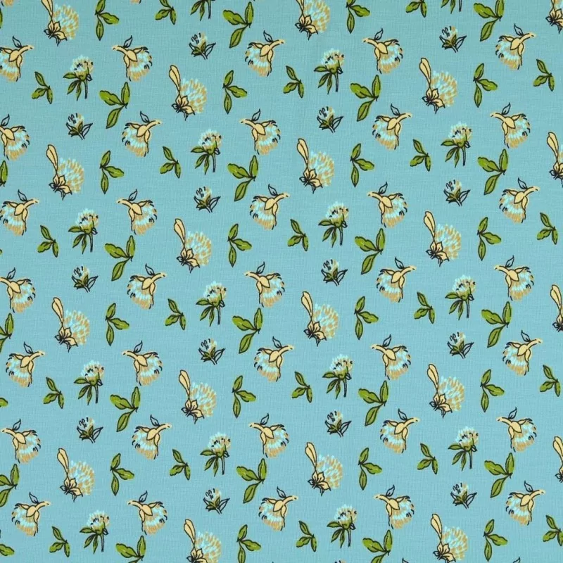 Fabric Jersey Field Flowers Green Background | Wolf Fabric