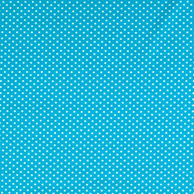 Fabric Jersey White Dots 3mm Turquoise Blue Background | Wolf Fabric