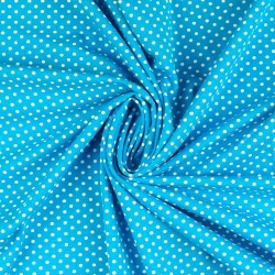 Fabric Jersey White Dots 3mm Turquoise Blue Background | Wolf Fabric