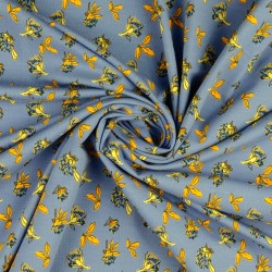 Fabric Jersey Field Flowers on Blue Grey Background | Wolf Fabric