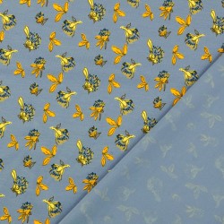 Fabric Jersey Field Flowers on Blue Grey Background | Wolf Fabric