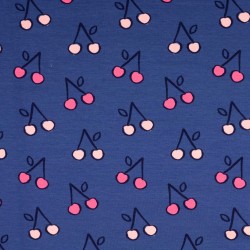 Fabric French Terry Cherry Navy Blue Background | Wolf Fabrics