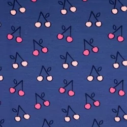 Fabric French Terry Cherry Navy Blue Background | Wolf Fabrics