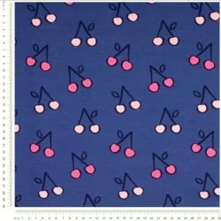 Fabric French Terry Cherry Navy Blue Background | Wolf Fabrics