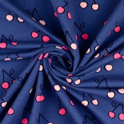 Fabric French Terry Cherry Navy Blue Background | Wolf Fabrics