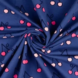 Fabric French Terry Cherry Navy Blue Background | Wolf Fabrics