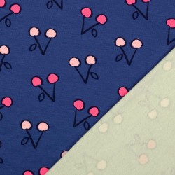 Fabric French Terry Cherry Navy Blue Background | Wolf Fabrics