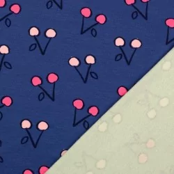 Fabric French Terry Cherry Navy Blue Background | Wolf Fabrics