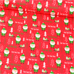 Fabric Cotton Green Santa Claus Ho ho ho | Wolf Fabrics