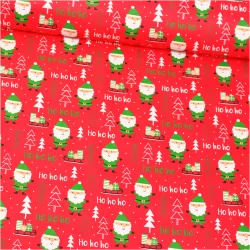 Fabric Cotton Green Santa Claus Ho ho ho | Wolf Fabrics