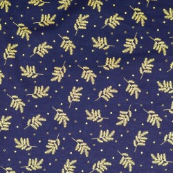 Fabric Cotton Golden Christmas Branches Navy Blue Background |  Wolf Fabrics