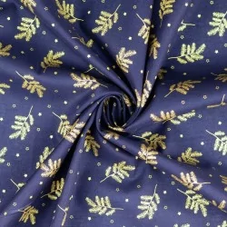 Fabric Cotton Golden Christmas Branches Navy Blue Background |  Wolf Fabrics