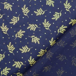 Fabric Cotton Golden Christmas Branches Navy Blue Background |  Wolf Fabrics