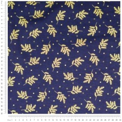 Fabric Cotton Golden Christmas Branches Navy Blue Background |  Wolf Fabrics