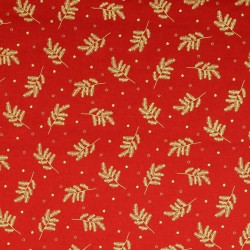 Fabric Cotton Golden Christmas Branches Red Background |  Wolf Fabrics