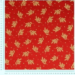 Fabric Cotton Golden Christmas Branches Red Background |  Wolf Fabrics