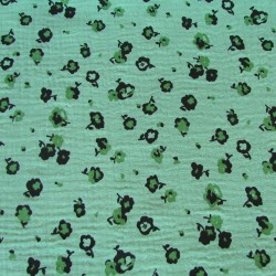 Fabric Double Gauze Cotton Green Flowers | Wolf Fabrics