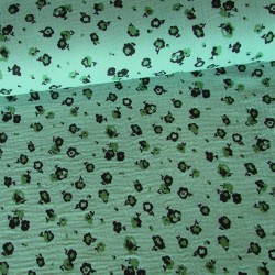 Fabric Double Gauze Cotton Green Flowers | Wolf Fabrics