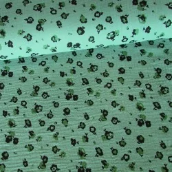 Fabric Double Gauze Cotton Green Flowers | Wolf Fabrics