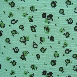 Fabric Double Gauze Cotton Green Flowers | Wolf Fabrics