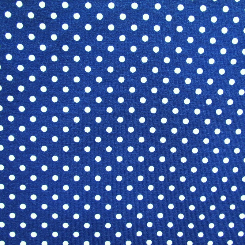 Fabric Jersey White Dots 3mm Royal Blue Background | Wolf Fabric