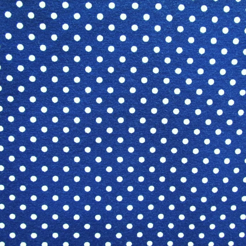 Fabric Jersey White Dots 3mm Royal Blue Background | Wolf Fabric