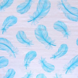 Fabric Double Gauze Cotton Turquoise Blue Feathers | Wolf Fabrics