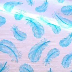 Fabric Double Gauze Cotton Turquoise Blue Feathers | Wolf Fabrics