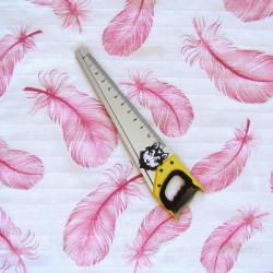 Fabric Double Gauze Cotton Pink Feathers | Wolf Fabrics