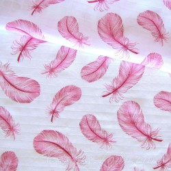 Fabric Double Gauze Cotton Pink Feathers | Wolf Fabrics