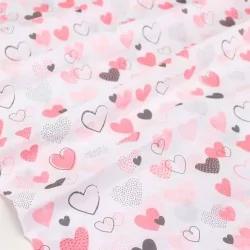 Fabric Double Gauze Cotton Pink and Gray Hearts | Wolf Fabrics