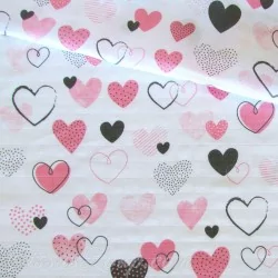 Fabric Double Gauze Cotton Pink and Gray Hearts | Wolf Fabrics