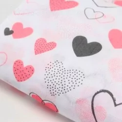 Fabric Double Gauze Cotton Pink and Gray Hearts | Wolf Fabrics