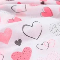 Fabric Double Gauze Cotton Pink and Gray Hearts | Wolf Fabrics