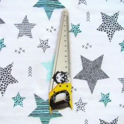 Fabric Double Gauze Cotton Turquoise and Gray Stars | Wolf Fabrics